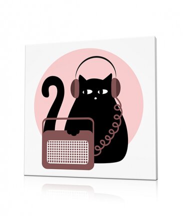 Tableau fille rose chat rigolo